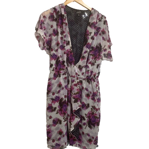 Kinder Aggugini Faux Wrap Purple and Black Floral  Dress